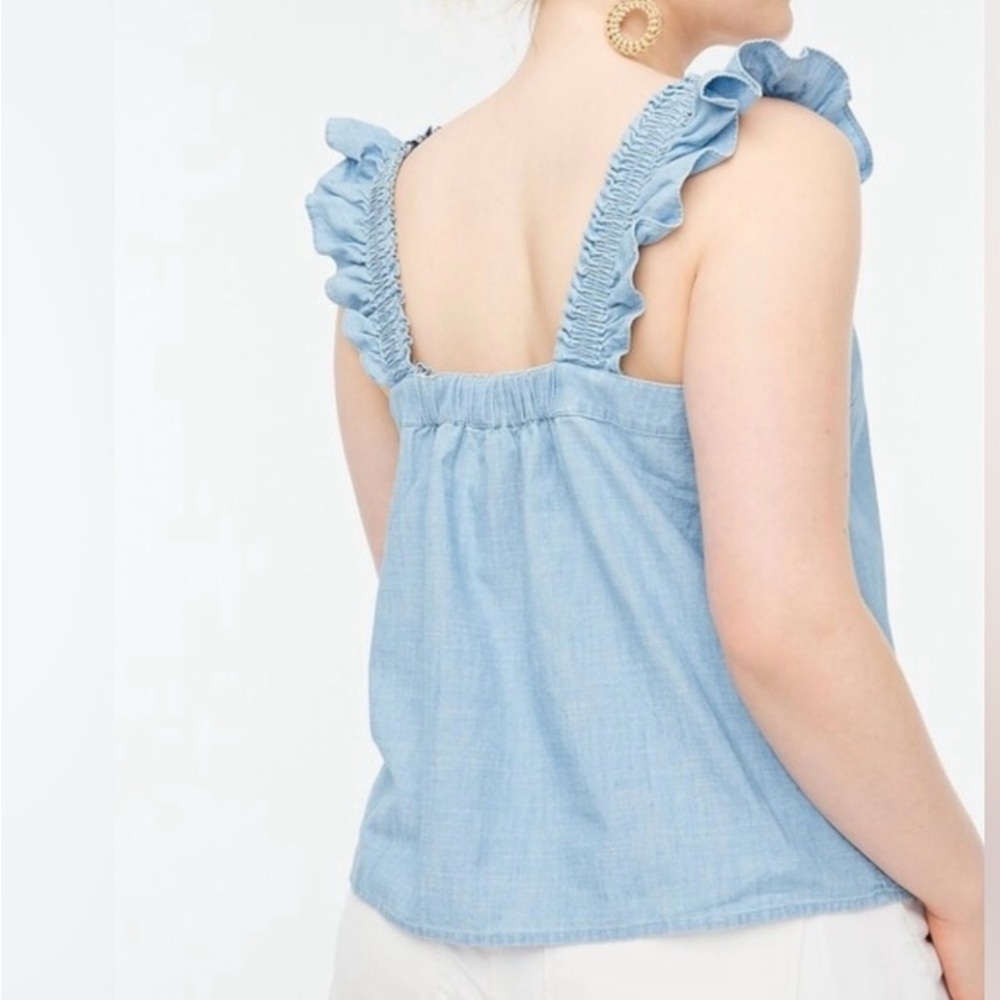 J. Crew Blue Button-Front Ruffle Blouse - Picture 4 of 13